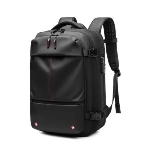 Black 17-inch expandable waterproof laptop backpack in slim mode
