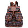 Diamond Pattern Bohemian Style Canvas Backpack With Brown Leather Straps