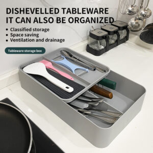 Kitchen tableware rack non punching installation gray mounted on a modern tiled kitchen wall holding white porcelain plates.