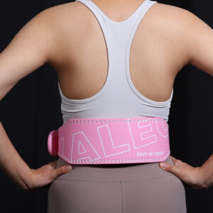 Pink microfiber leather weightlifting belt size M with metal buckle