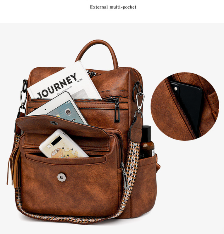Purple Fashionable Womens Backpack Set With Coin Purse – Great Shop A Woman Wearing The Purple Fashionable Womens Backpack Set With Coin Purse As A Shoulder Bag In An Urban Plaza