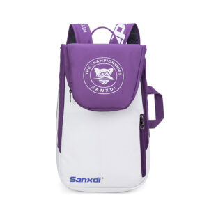 Purple and white waterproof racket bag for tennis and badminton