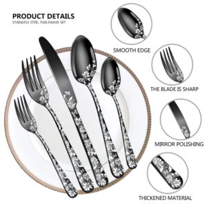 20-Piece Floral Stainless Steel Cutlery Set – Great Shop Macro View Of The Intricate Embossed Handle Detailing On The 20-Piece Floral Stainless Steel Cutlery Set.