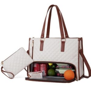 White insulated lunch bag and laptop cooler showing the sleek front exterior design