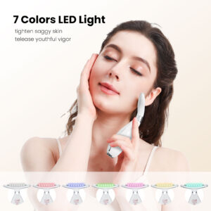 Close-Up Of The Curved Head On The Black Multi Function Facial Neck Massager Led Light Therapy Emitting A Bright Red Glow