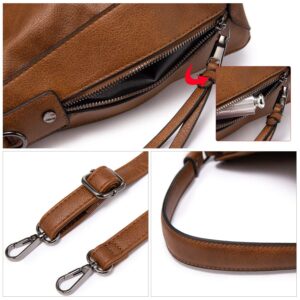 Close-Up Of The Premium Brown Faux Leather Texture And The Gold Metal Clip Attaching The Adjustable Strap To The Bag.