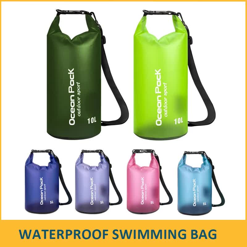 Pink 10L Pvc Waterproof Swimming Bag With Phone Pouch – Great Shop Person Kayaking On The Water With The Pink 10L Waterproof Dry Bag Secured To The Deck