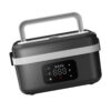 Sleek Black Cordless Heated Lunch Box On An Office Desk Next To A Laptop