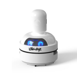 White Compact Desktop Vacuum Cleaner Mini Dust Collector standing on a clean workspace