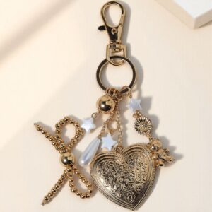Bohemian Vintage Metal Keychain Bag Charm with antique horseshoe medallion