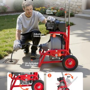 Drain Cleaner Machine – Ultimate 22M Sewer Snake Auger – Great Shop Drain Cleaner Machine With Wheels And 6 Interchangeable Cutters