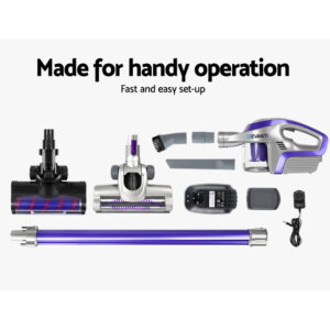 Devanti Stick Vacuum Cleaner Roller Brush Cordless 150W Purple Product Image Great Shop