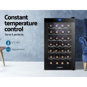 Close-Up Of Digital Touch Control Panel On A Devanti Wine Cooler With Blue Interior Led Light On