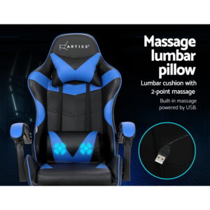 Artiss 2 Point Massage Gaming Office Chair Footrest Blue Product Image