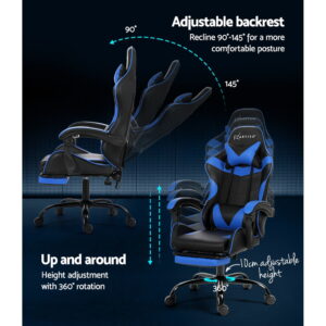 Artiss 2 Point Massage Gaming Office Chair Footrest Blue Product Image