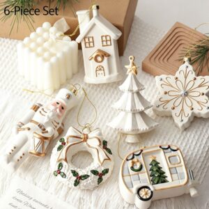 White and Gold mixed pack Creative Festive Hanging Ornaments displayed on a green Christmas tree branch