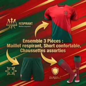 Youth 3-Piece Soccer Uniform Set | Size 20 For 130-140Cm Kids – Great Shop Close-Up Macro View Of The Lightweight Breathable Quick-Dry Fabric Mesh Paneling On The Youth Soccer Jersey.