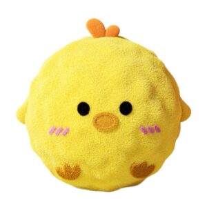Two identical yellow chick squeaky ball dog toys side-by-side on a neutral background.