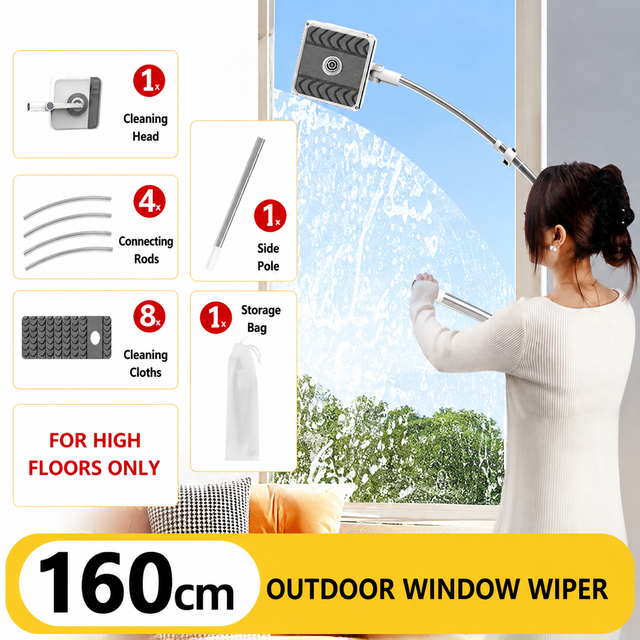 2-In-1 Extendable Double Sided Window Cleaner Kit – Great Shop 2-In-1 Window Cleaner With 160Cm Curved Pole And 8 Microfibre Pads