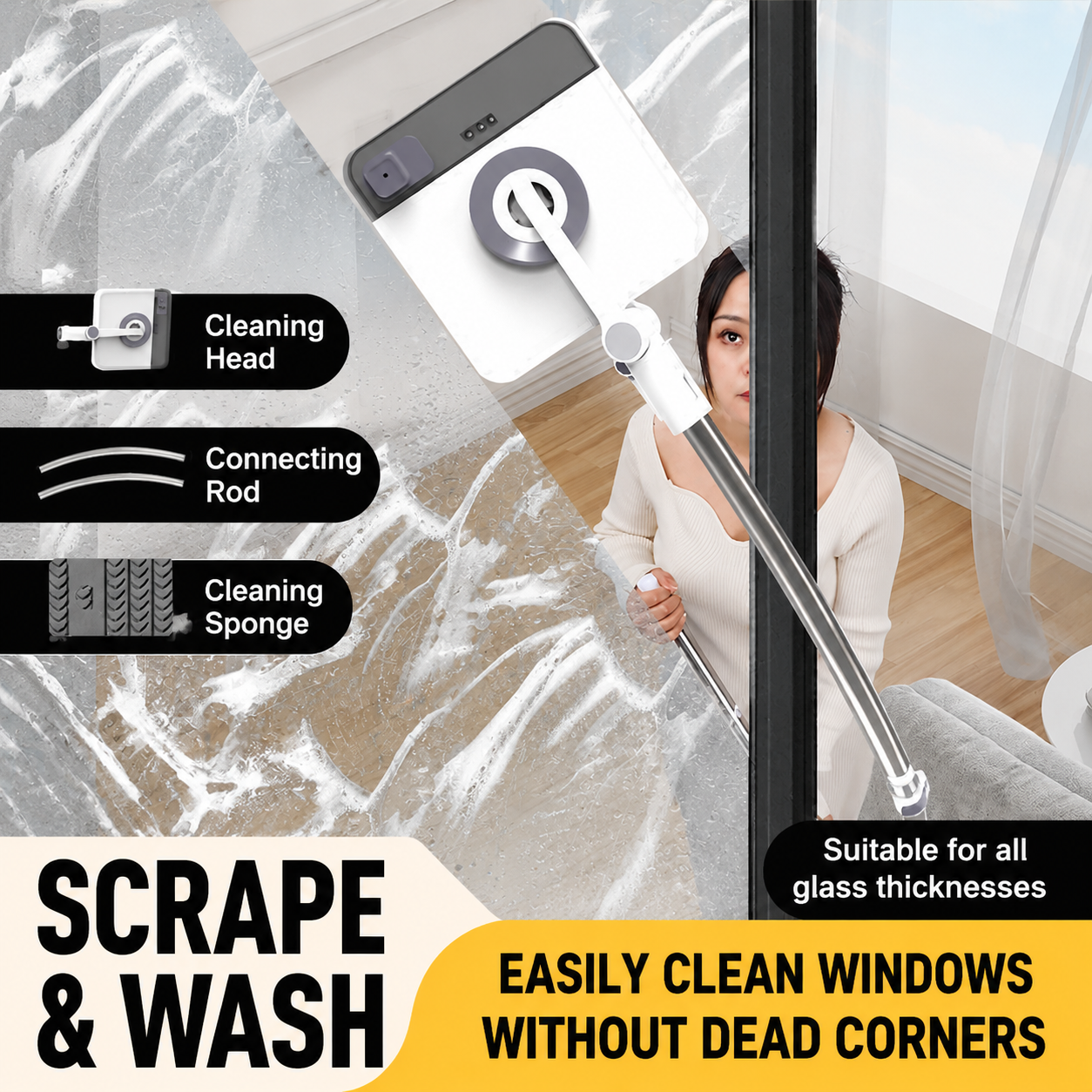 2-In-1 Extendable Double Sided Window Cleaner Kit – Great Shop Cleaning Exterior High Rise Apartment Glass From Inside Using A 2-In-1 Window Cleaner