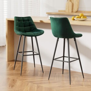 Artiss 2x Bar Stools Velvet Chairs Green product image