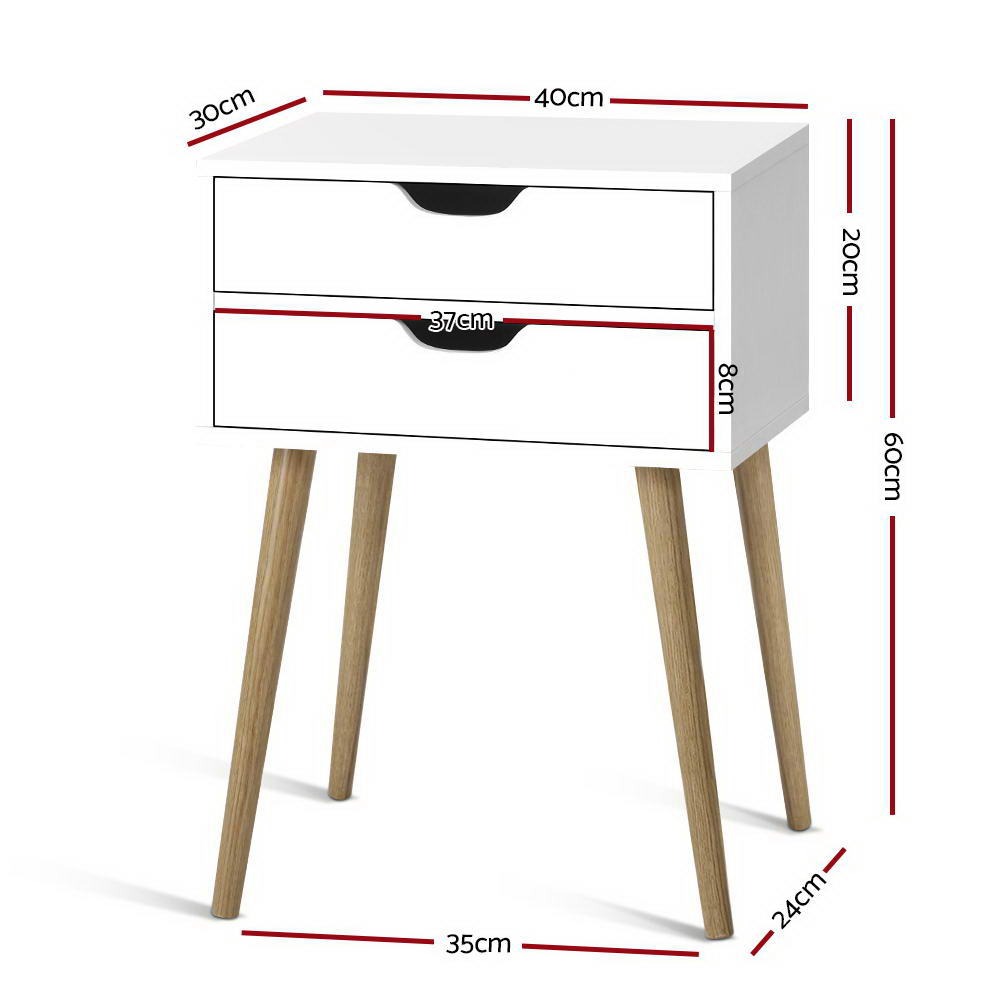 Artiss Bodie White 2-Drawer Bedside Table – Great Shop Artiss Bedside Table 2 Drawers - Bodie White Product Image