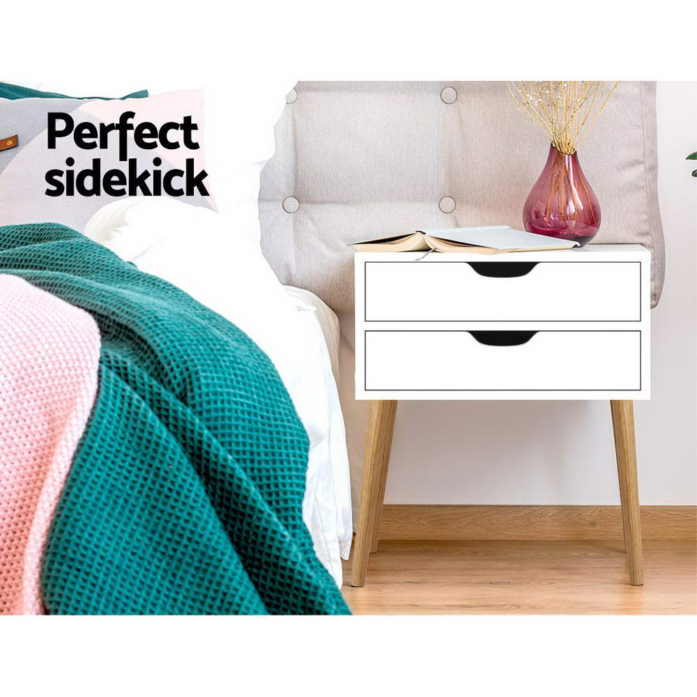 Artiss Bodie White 2-Drawer Bedside Table – Great Shop Artiss Bedside Table 2 Drawers - Bodie White Product Image