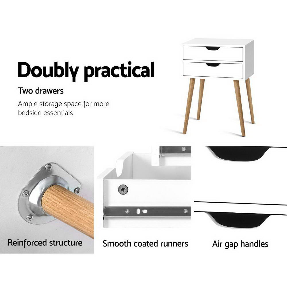 Artiss Bodie White 2-Drawer Bedside Table – Great Shop Artiss Bedside Table 2 Drawers - Bodie White Product Image