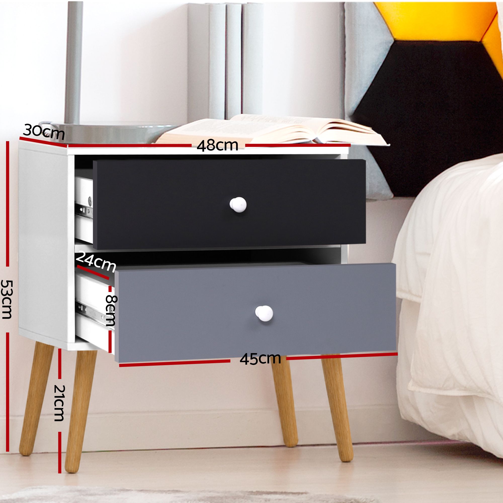 Artiss Bonds White Bedside Table With 2 Drawers – Great Shop Artiss Bedside Table 2 Drawers - Bonds White Product Image