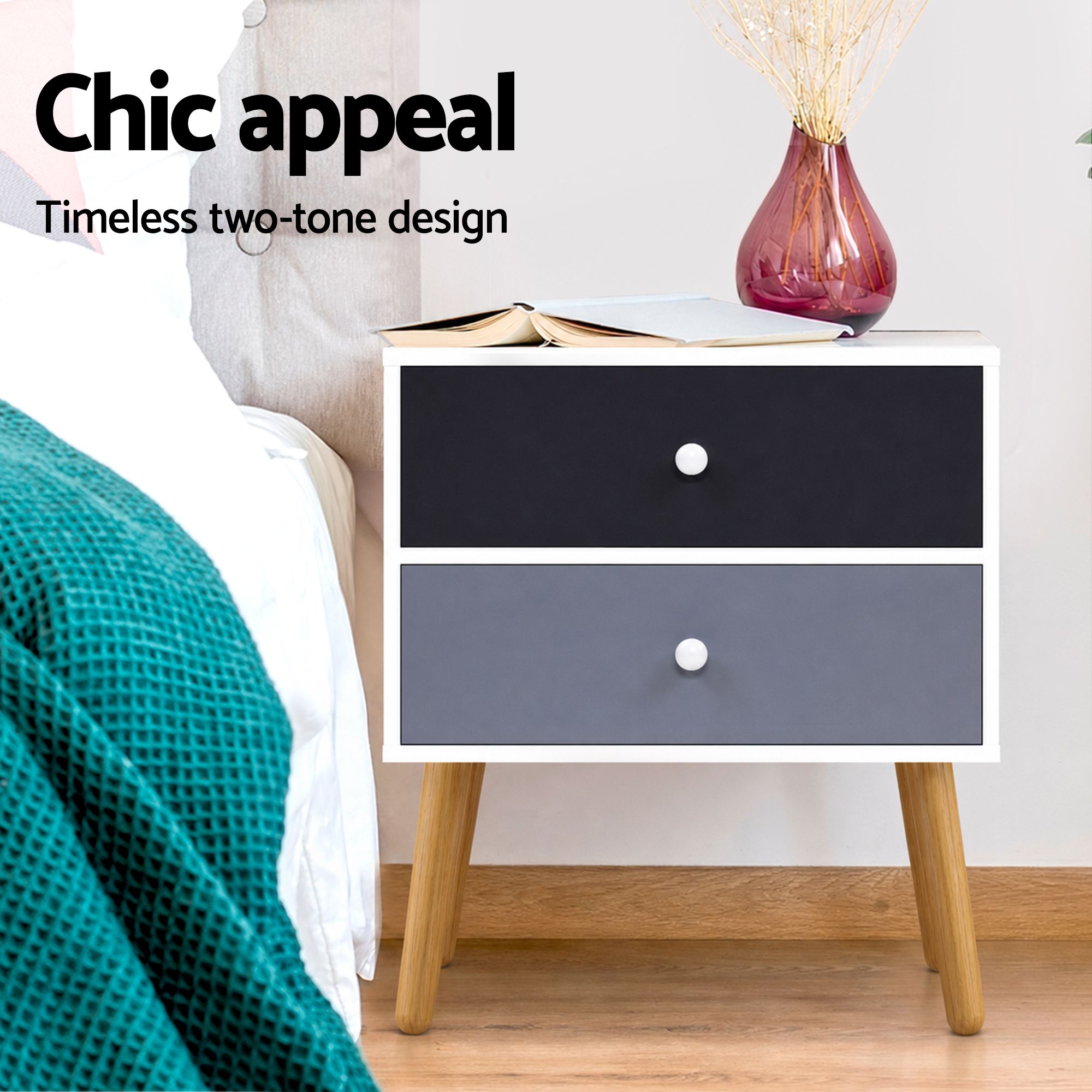 Artiss Bonds White Bedside Table With 2 Drawers – Great Shop Artiss Bedside Table 2 Drawers - Bonds White Product Image