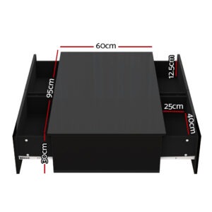Artiss Coffee Table 4 Drawers Black Trevi Product Image