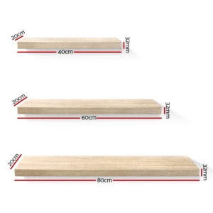 Artiss Floating Wall Shelf Set Of 3 Oak Product Image