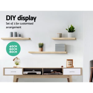 Artiss Floating Wall Shelf Set Of 3 Oak Product Image