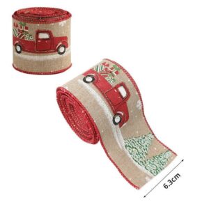 Xmas Burlap Satin Ribbon 6.3CM x 2M, Car & Christmas Tree Print Decor Tape for Party Home Festive La product image