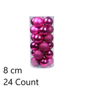 24Pcs Plastic Electroplated Xmas Decor Hangings, Rose Red 8cm Glossy Baubles to Enhance Christmas Tr product image