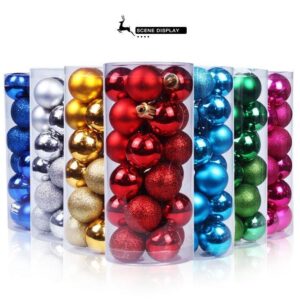 24Pcs Plastic Electroplated Xmas Decor Hangings, Rose Red 8Cm Glossy Baubles To Enhance Christmas Tr Product Image