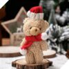 Christmas Curly Bear Style A Brown Bear With Red Scarf, Adorable Handheld Decor For Xmas Scene Setup Product Image
