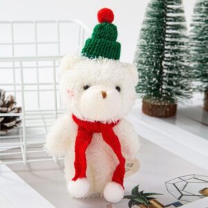 White Curly Christmas Bear with Green Dome Hat and Red Scarf, Festive Desktop Figurine for Household product image